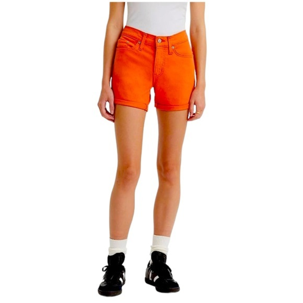 Levi's Women's Cuffed Mid Rise Mid Thigh Coral Shorts Size 32 Slim Fit Stretch